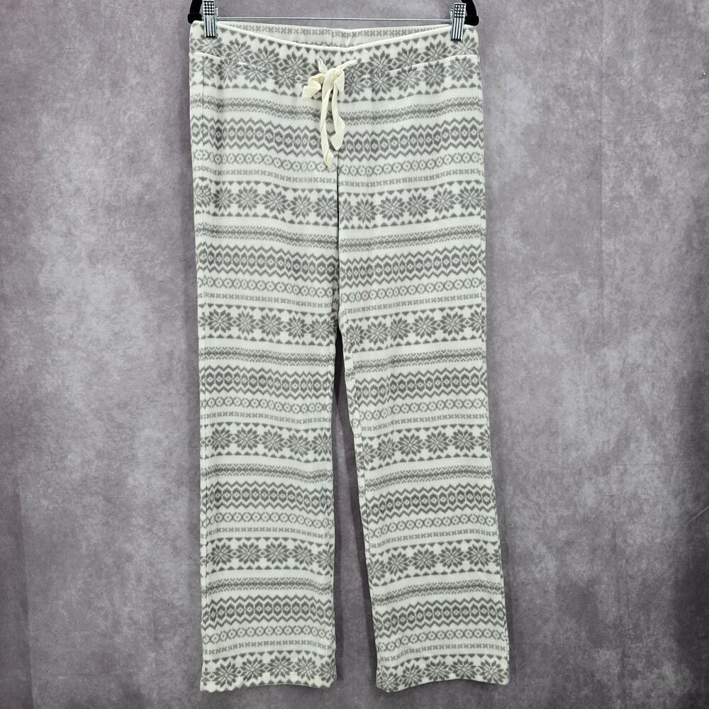 Old Navy White Gray Fleece Snowflake Sleep Pajama Bottoms‎ Pants M Medium